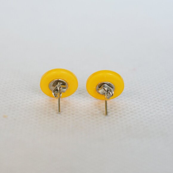 Handmade Yellow Button Stud Earrings - Picture 3 of 6
